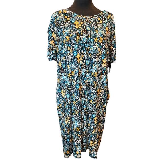 Terra & Sky Plus Size Floral Knit Dress 0X Multicolor Knee Length Short Sleeve - Picture 1 of 8